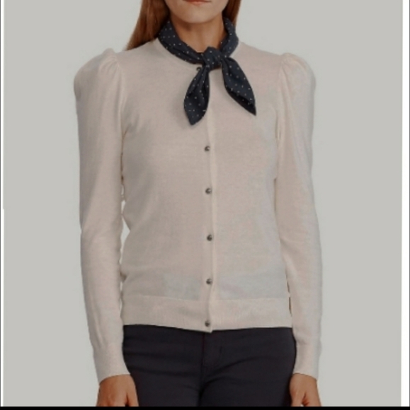 Ralph Lauren Mascarpone Cream Cardigan W/Neck Scarf - Picture 2 of 5